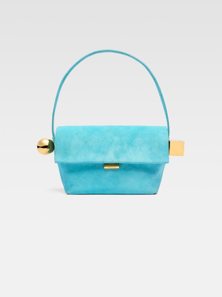front of Le Rond Carré jacquemus bac in light turquoise color