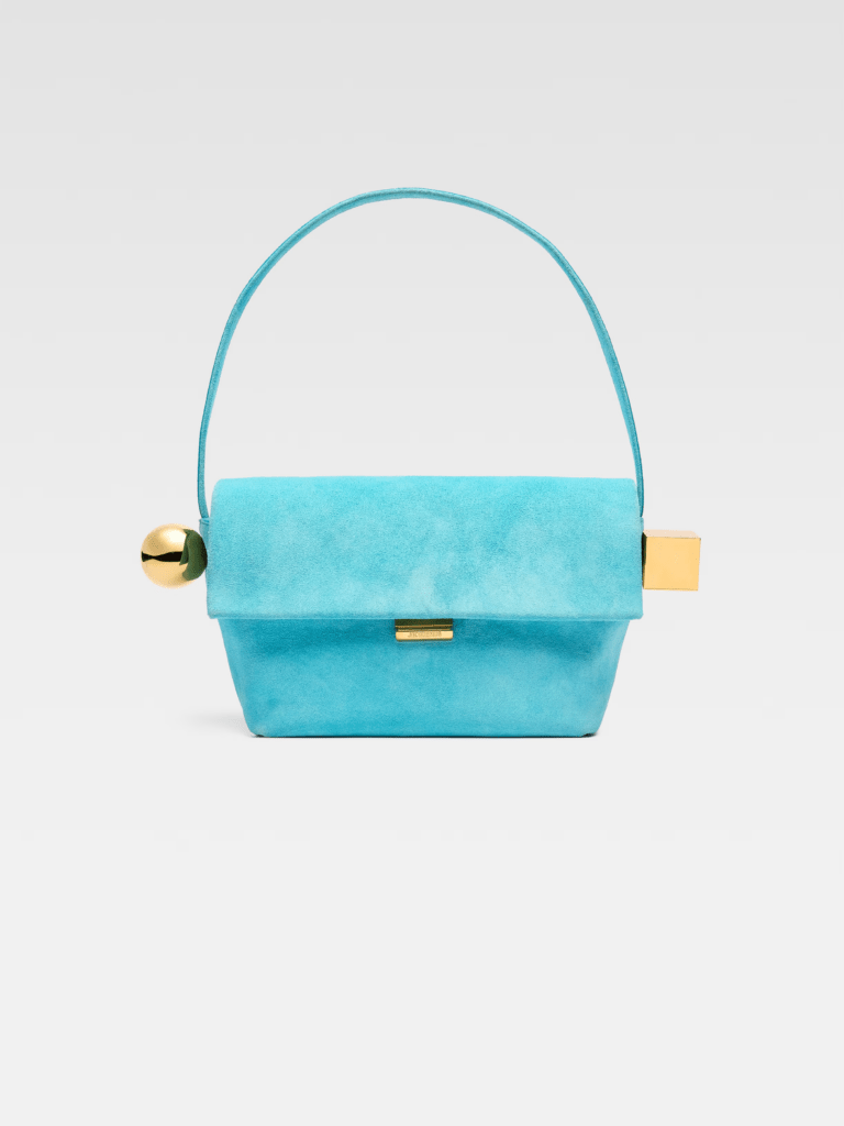 front of Le Rond Carré jacquemus bac in light turquoise color