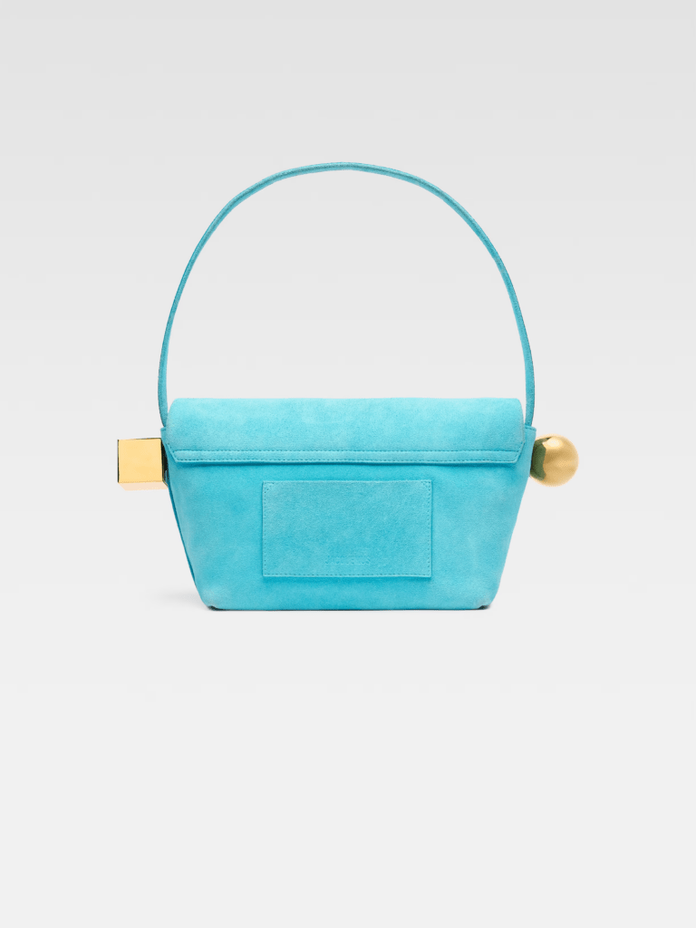 back of Le Rond Carré jacquemus bac in light turquoise color