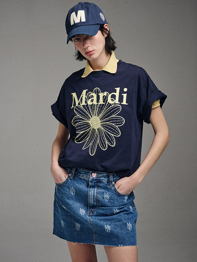 MARDI MERCREDI Flower Mardi T-Shirt Navy