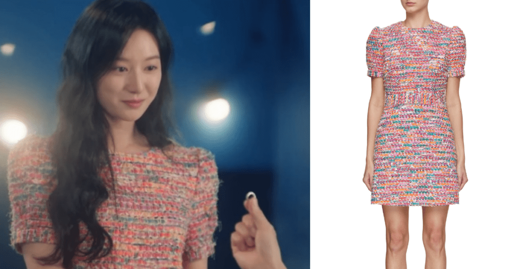 Kim Ji Won wearing SOONIL Hand-Woven Rainbow Tweed Mini Dress in Queen of Tears