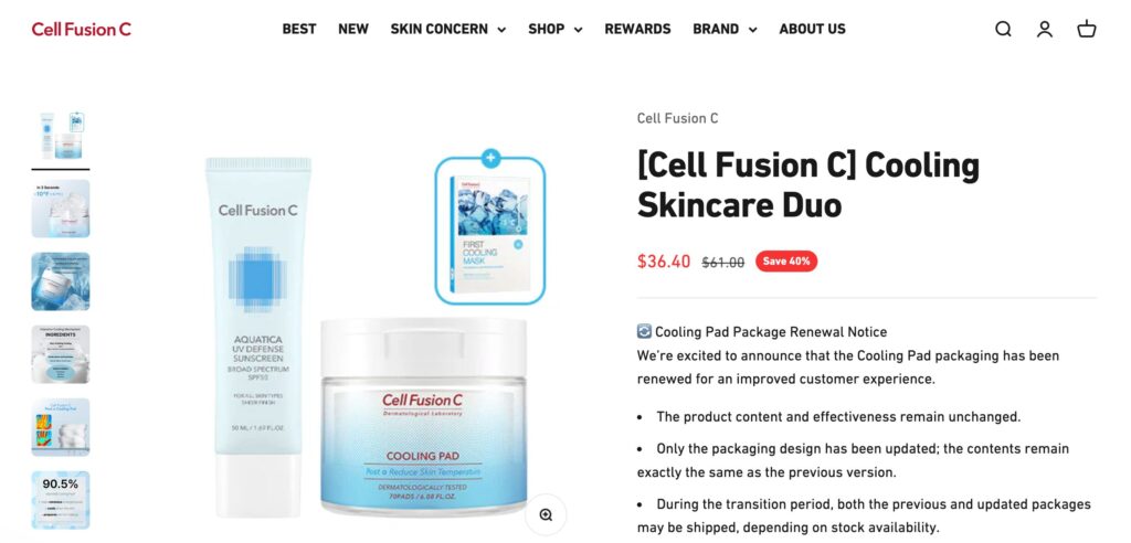 Cooling Cosmetics on Cell Fusion C Global Site