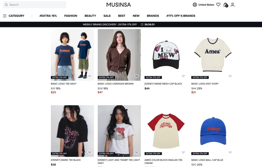 K-fashion brand Ames Worldwide products on MUSINSA Global