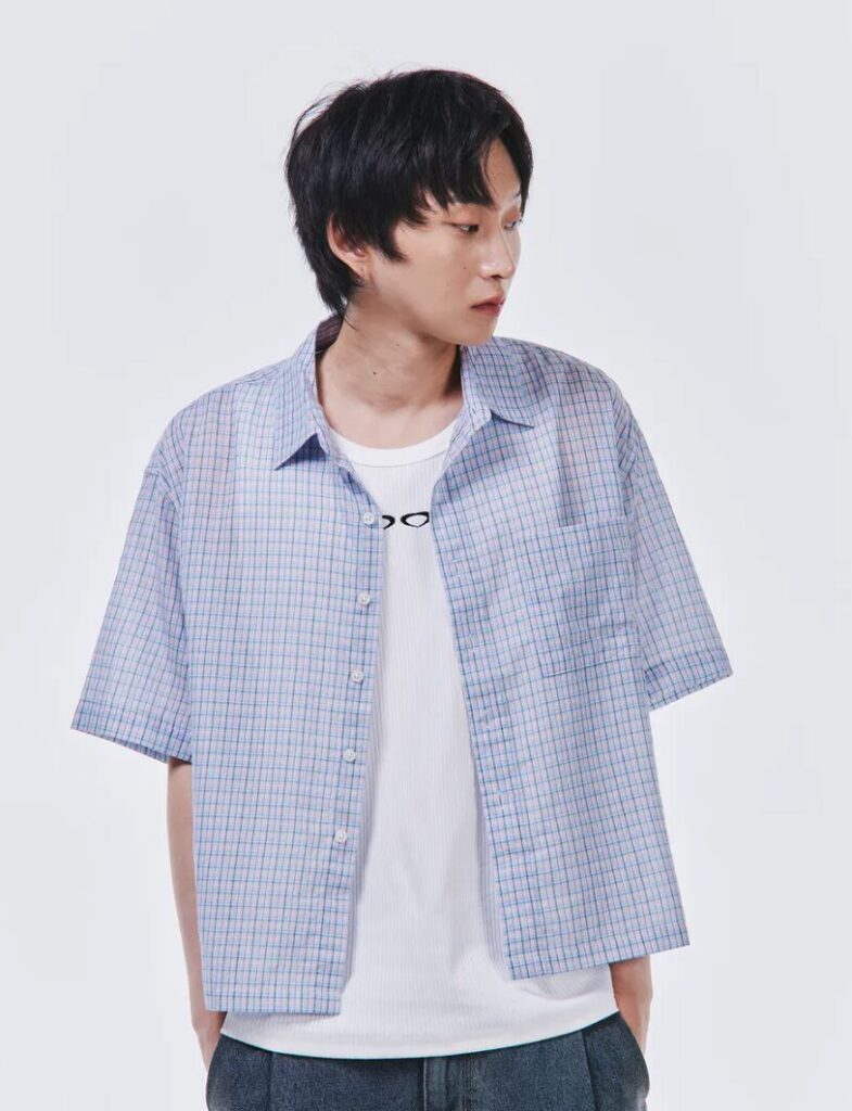 K-fashion streetwear Scallywag 00 Crop Half Check Shirt Blue Check