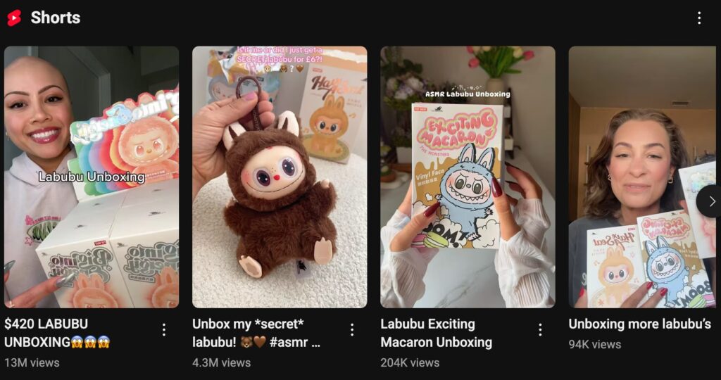 Labubu unboxing videos on YouTube